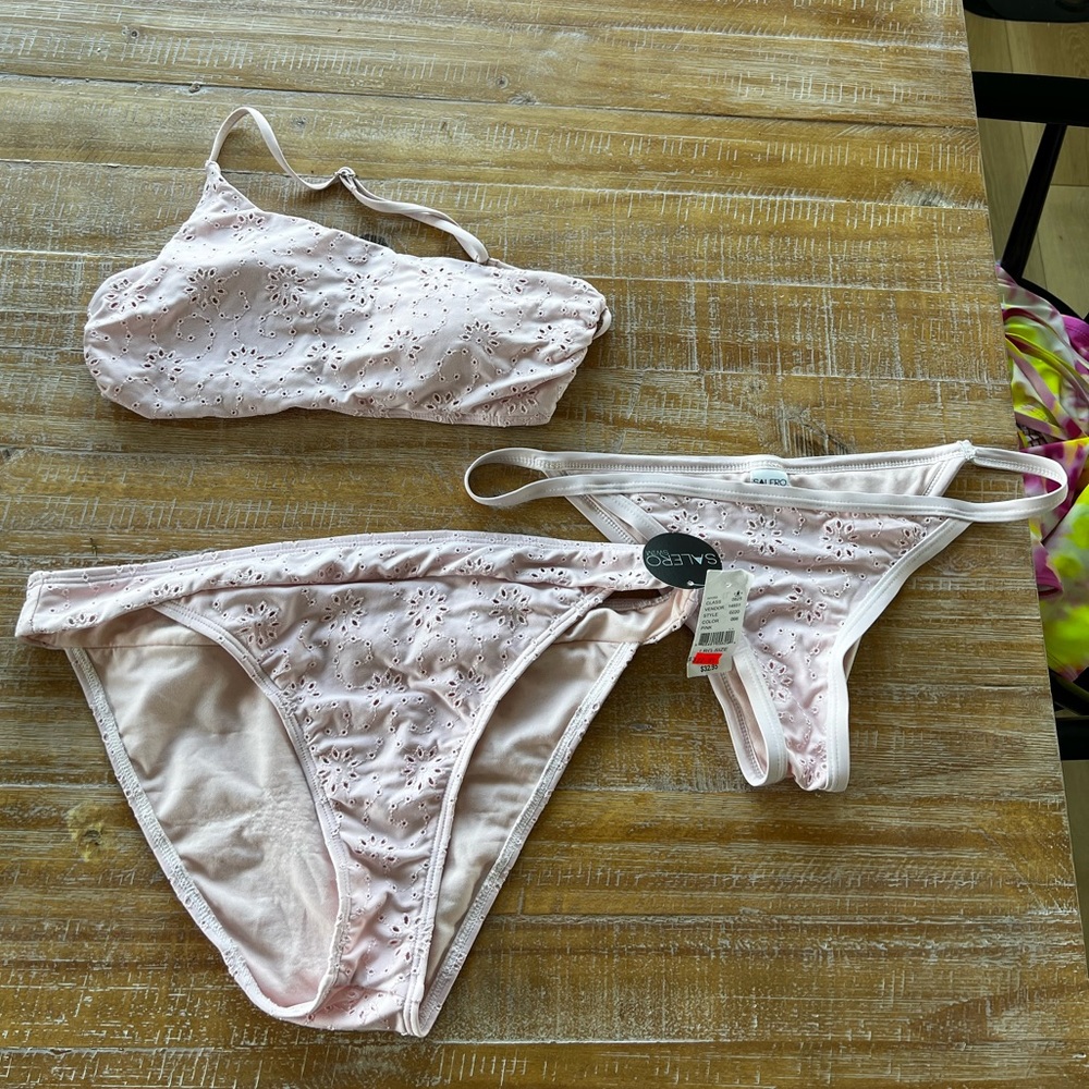 PacSun one shoulder purple eyelet bikini